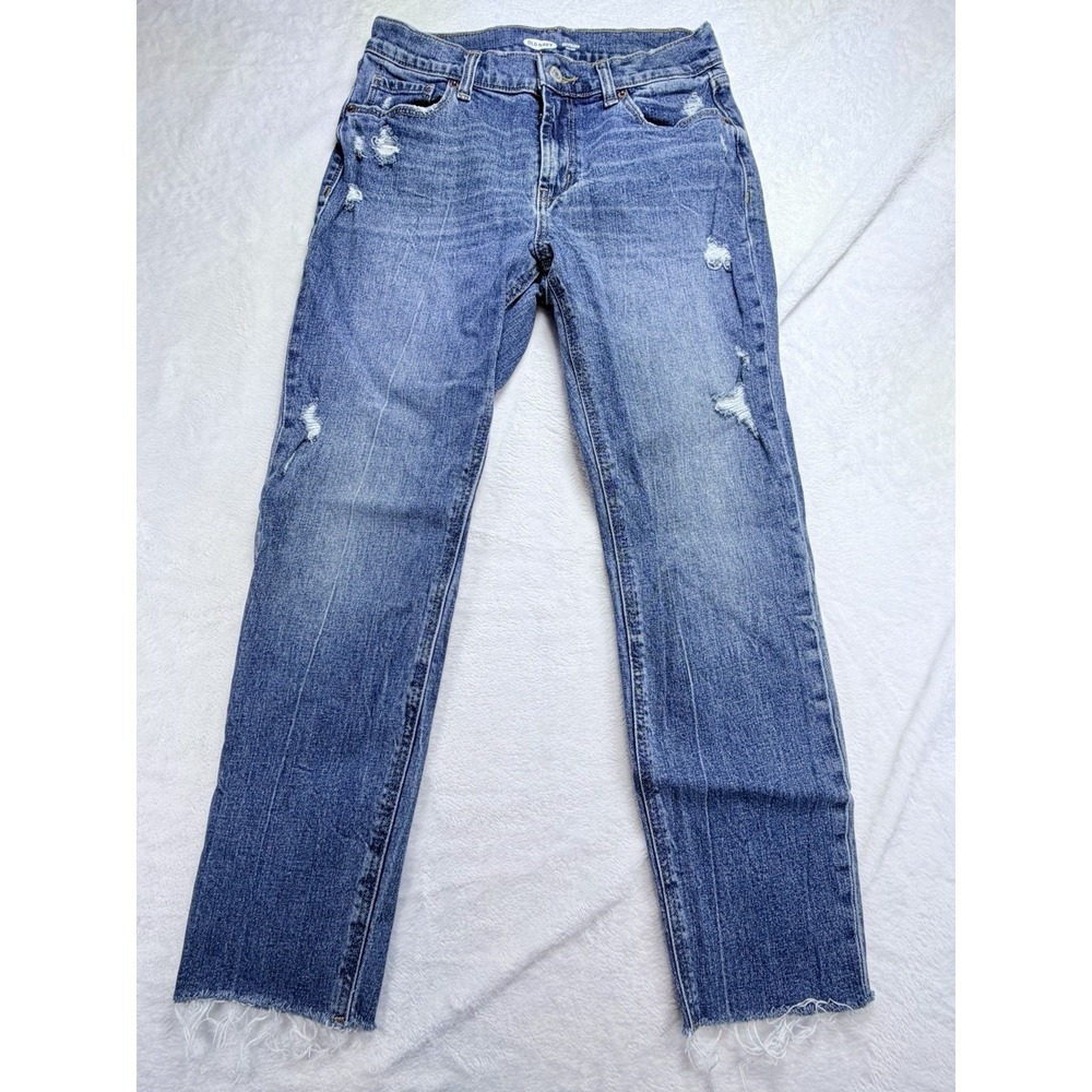 Old Navy Boyfriend Jeans Womens Size 0 Crop Mid Rise Distressed Ripped Raw Hem